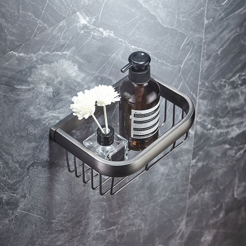 Messing Badkamer Plank Gunmetal Muur Handdoek Plank Messing Wc Handdoek Bar Nordic Driehoek Mand Toiletborstel Hardware Set: paper basket