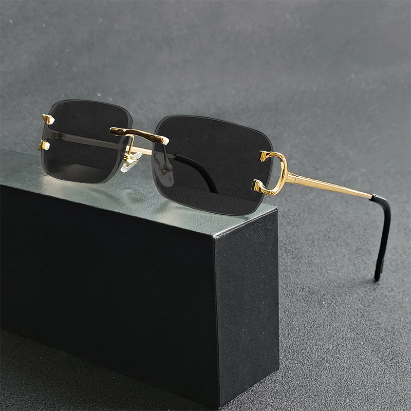 HBK rétro lunettes de soleil sans monture pour femmes hommes petit carré cadre doré thé nuances Rectangle UV400 Zonnebril lunettes