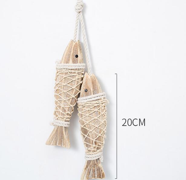 MEDITERRANEAN STYLE HAND CARVED WOODEN FISH WALL HANGING WOOD FISH ORNAMENTS WALL SCULPTURES FOR HOME HANGING DECOR 2PCS/SET: 20 cm