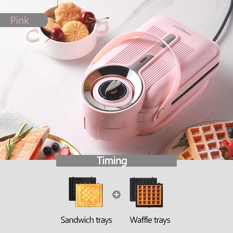 Sandwichera eléctrica de 650W con temporizador, máquina para hacer gofres, tostadora, máquina de desayuno Takoyaki, tortitas, Donuts, Sandwichera de 220V
