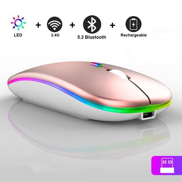Bluetooth Wireless With USB Rechargeable RGB Mouse BT5.2 For Laptop Computer PC Macbook Gaming Mouse 2.4GHz 1600DPI: black