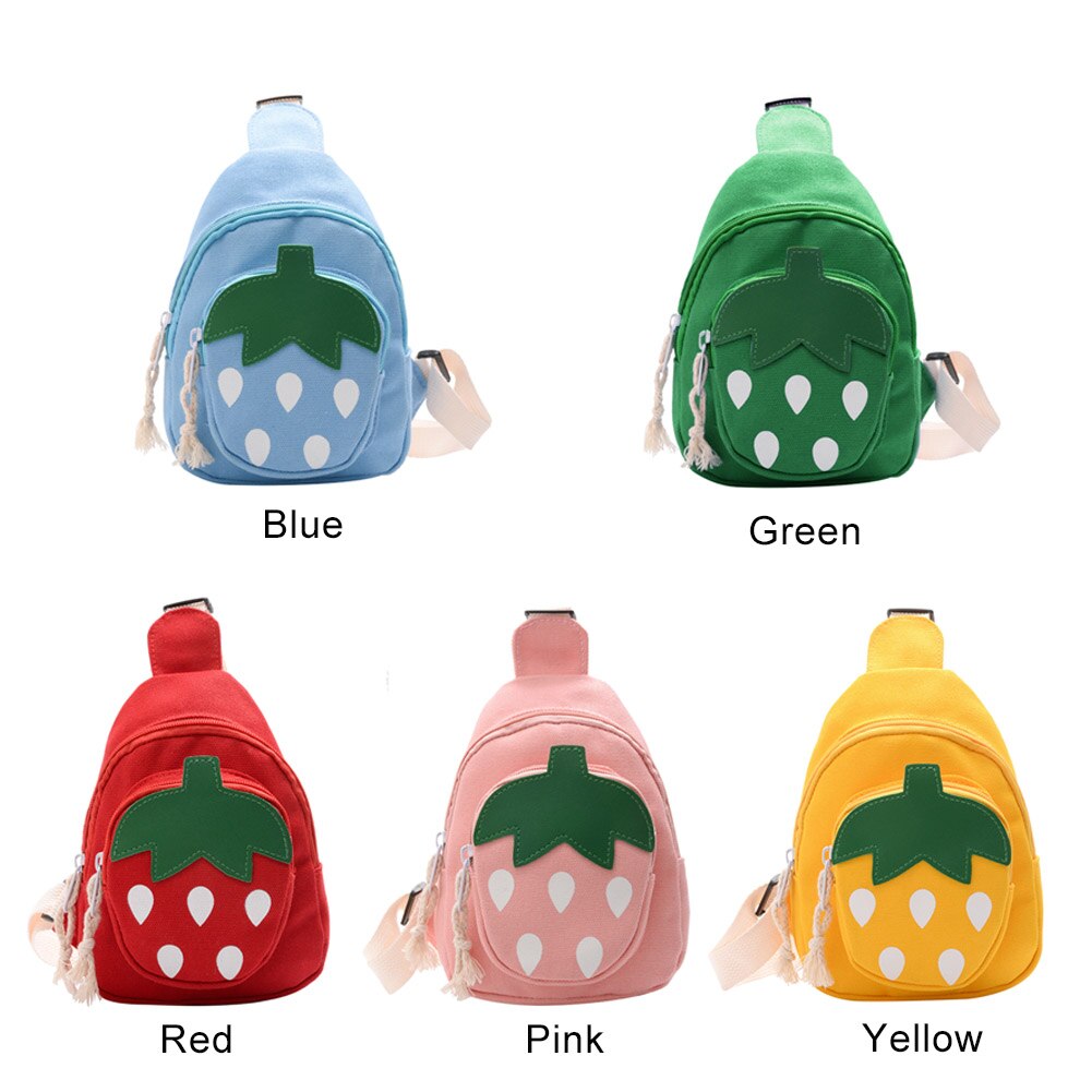 Leuke Aardbei Patroon Canvas Schoudertassen Portemonnee Kinderen Dubbele Laag Borst Crossbody Rugzak