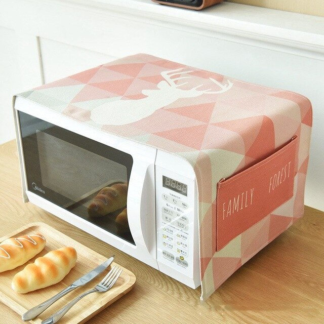 Cubierta de algodón de lino para horno microondas accesorios para cocina cubierta impermeable para horno microondas de cocina: Pink deer