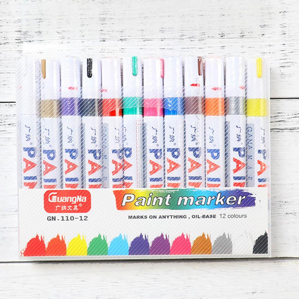 12 stks/partij kleurrijke Waterdichte pen Autobanden Metal Permanente Verf markers