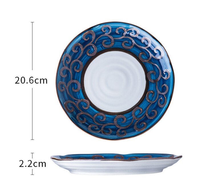 8 tommer japansk keramisk tallerken hjemmespiseskål rundt håndmalet bordservice personlighedsfad til middagsplader: 4