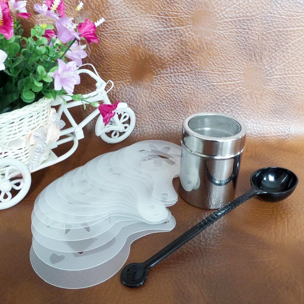 16 stk / sæt rustfrit stål cafe skum spray skabelon barista stencils dekorationsværktøj krans form kaffe udskrivning blomstermodel