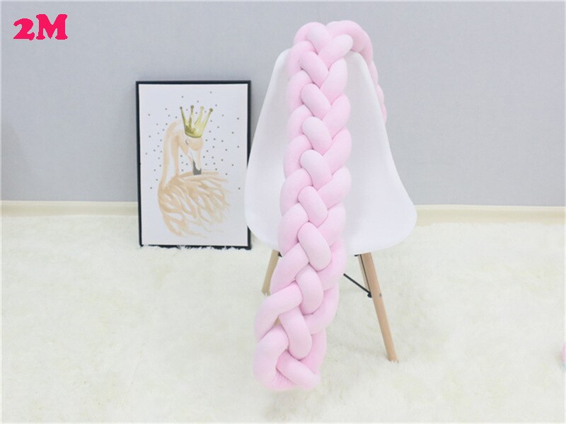 Travesseiro para cama de bebê, trançado amortecedor para cama recém-nascido, decoração de quarto infantil com 4 fios: 2M pink