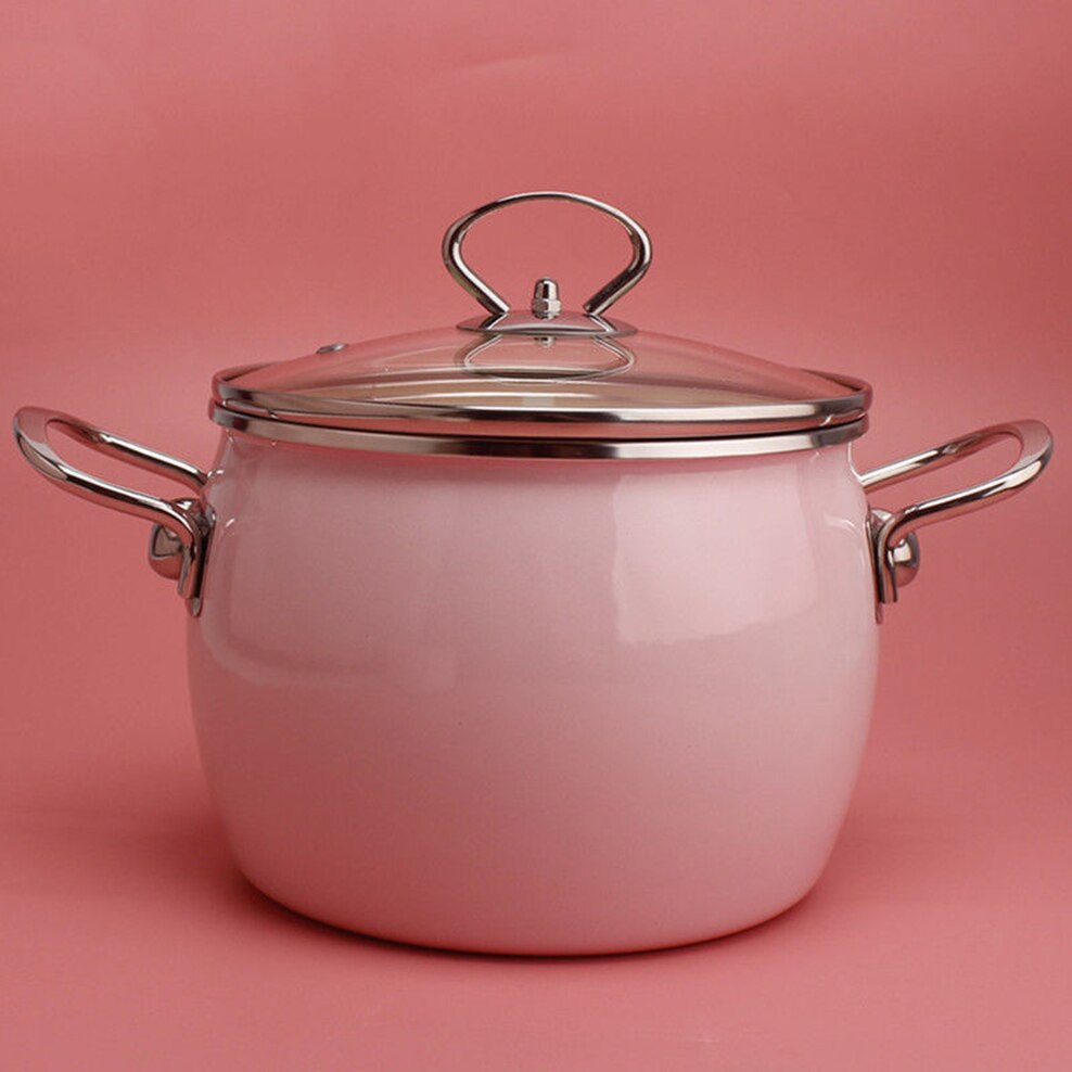 18CM Caliber Porcelain Enameled Soup Pot 3.2L Enameled Saucepan For Gas Induction Stewpan Multifunction Cooking Pot Kitchenware: H-pink