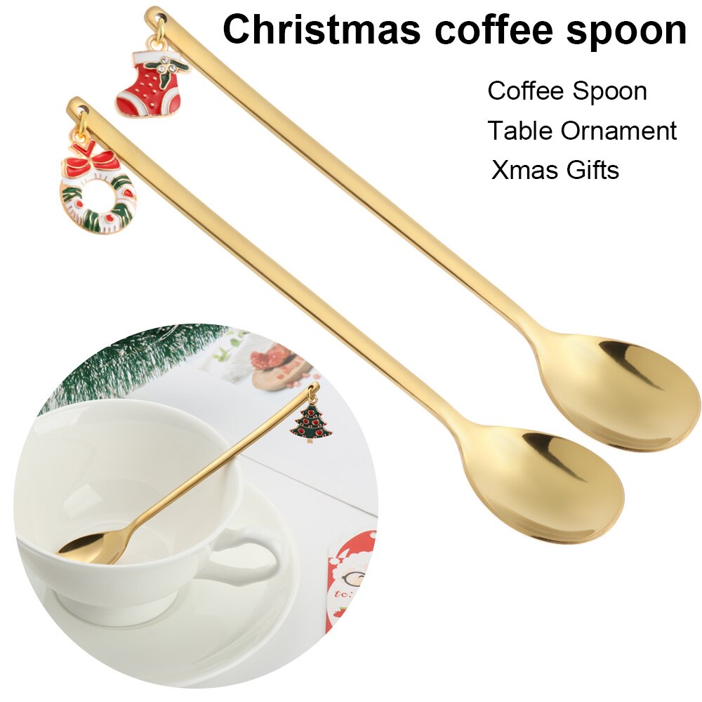 1 pc julsked bordsartiklar rostfritt sked år festbord ornament guldmjölk kaffesked hemdekorationer