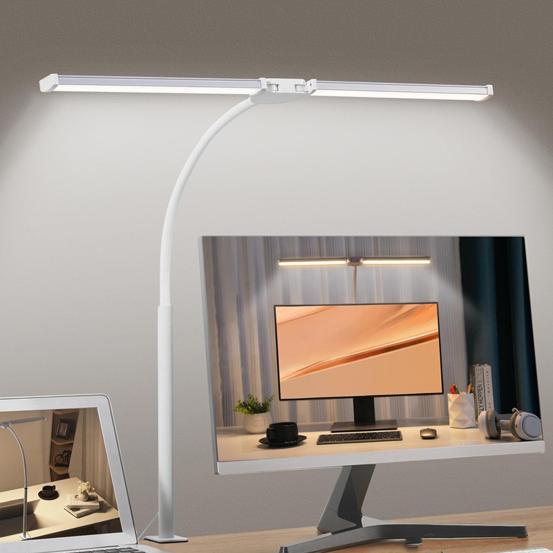 Dubbele kop LED-clip bureaulamp Architect tafellamp voor thuiskantoorverlichting 3-kleurmodus en 10 dimbare oogbescherming bureaulampen: Black