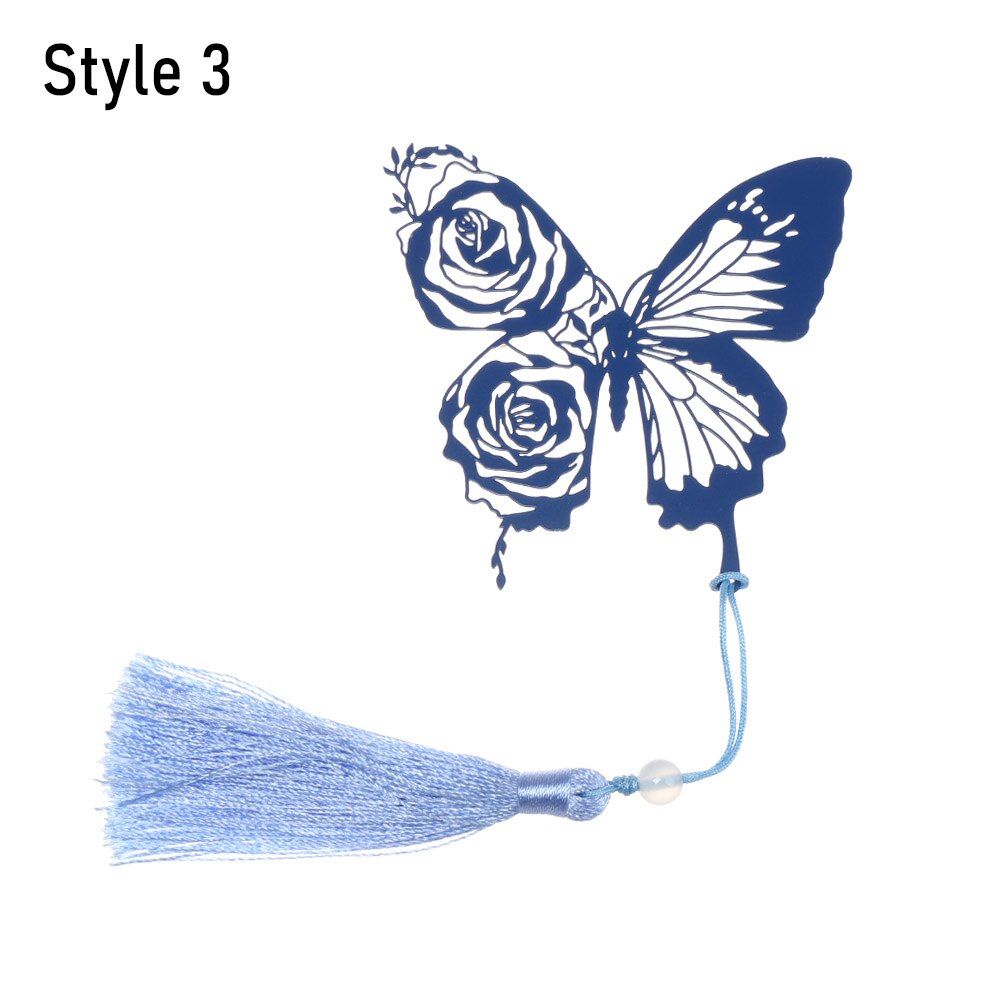 1PC Retro Brass Bookmark Tassel Pendant Butterfly Rose Book Clip Pagination Mark Stationery Student Cartoon Metal Bookmark: Style 3