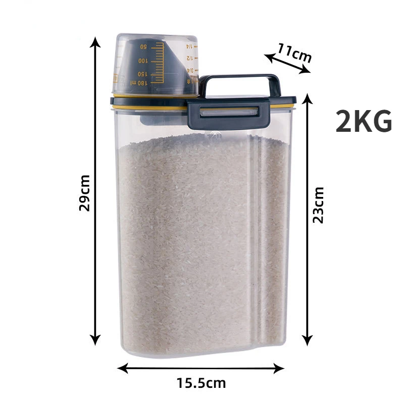 Cubo de comida para perros y gatos, tanque de almacenamiento de plástico con taza medidora, contenedor sellado a prueba de humedad, accesorios para suministros para mascotas, 1,5 kg/2kg: Blanco