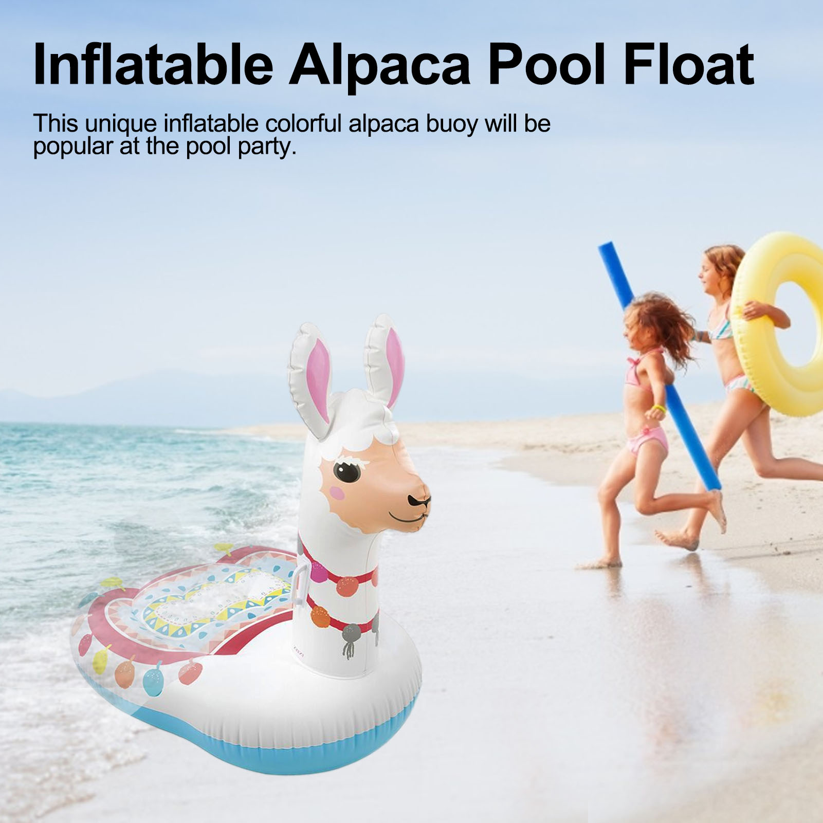 Inflatable Alpaca Pool Float Rideable Blow Up Summer Pool Toy Cute Animal Kids Summer Pool Outdoor Fun Sports Play Tools