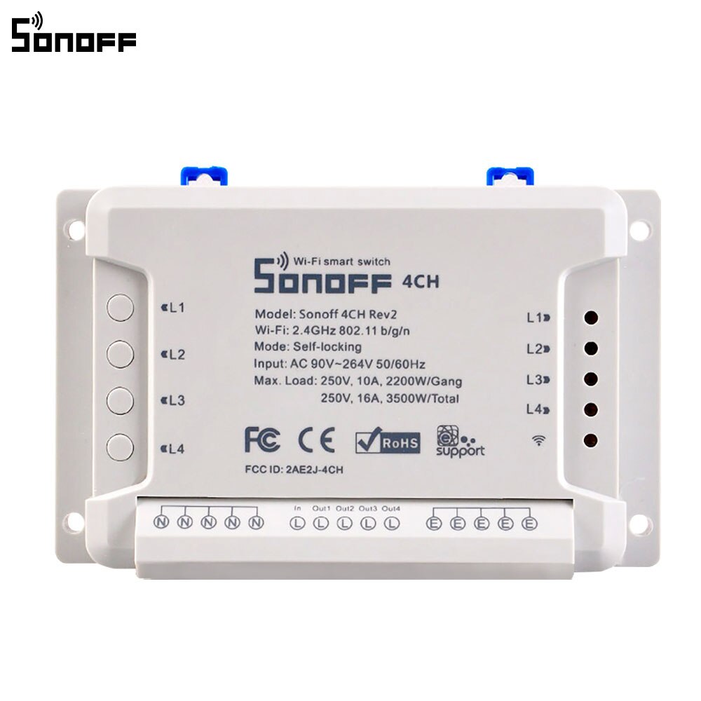 Sonoff 4CH R2 4 Gang Wifi Licht Smart Switch, 4 Kanalen Elektronische Schakelaar Ios Android App Controle, werkt Met Alexa Google Thuis