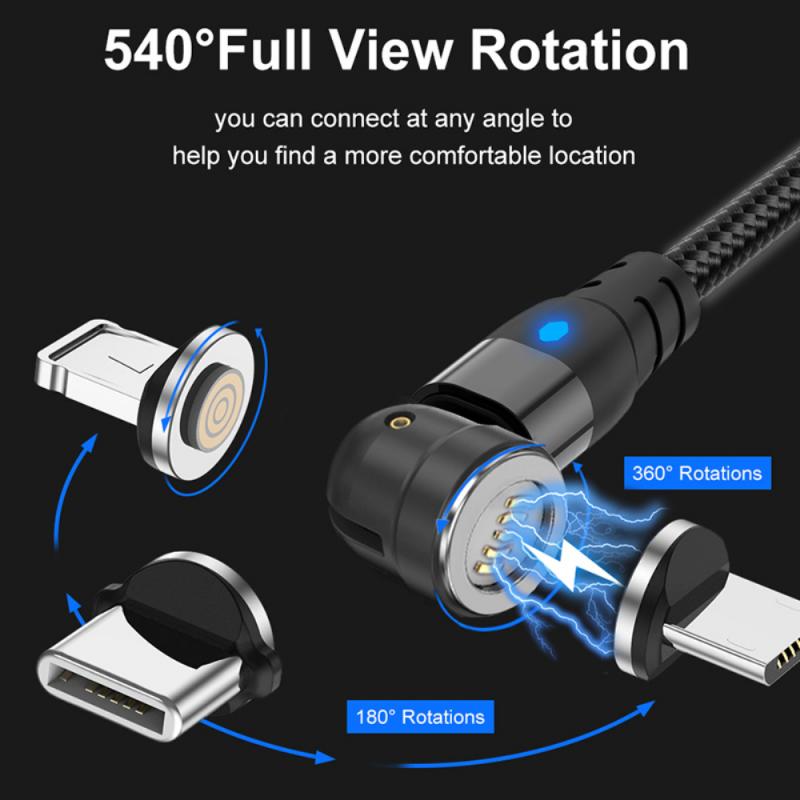 540 grados Roating magnético Cable Micro USB tipo C Cable de teléfono para iPhone11 Pro XS Max Samsung Xiaomi Huawei Cable USB Cable de alambre