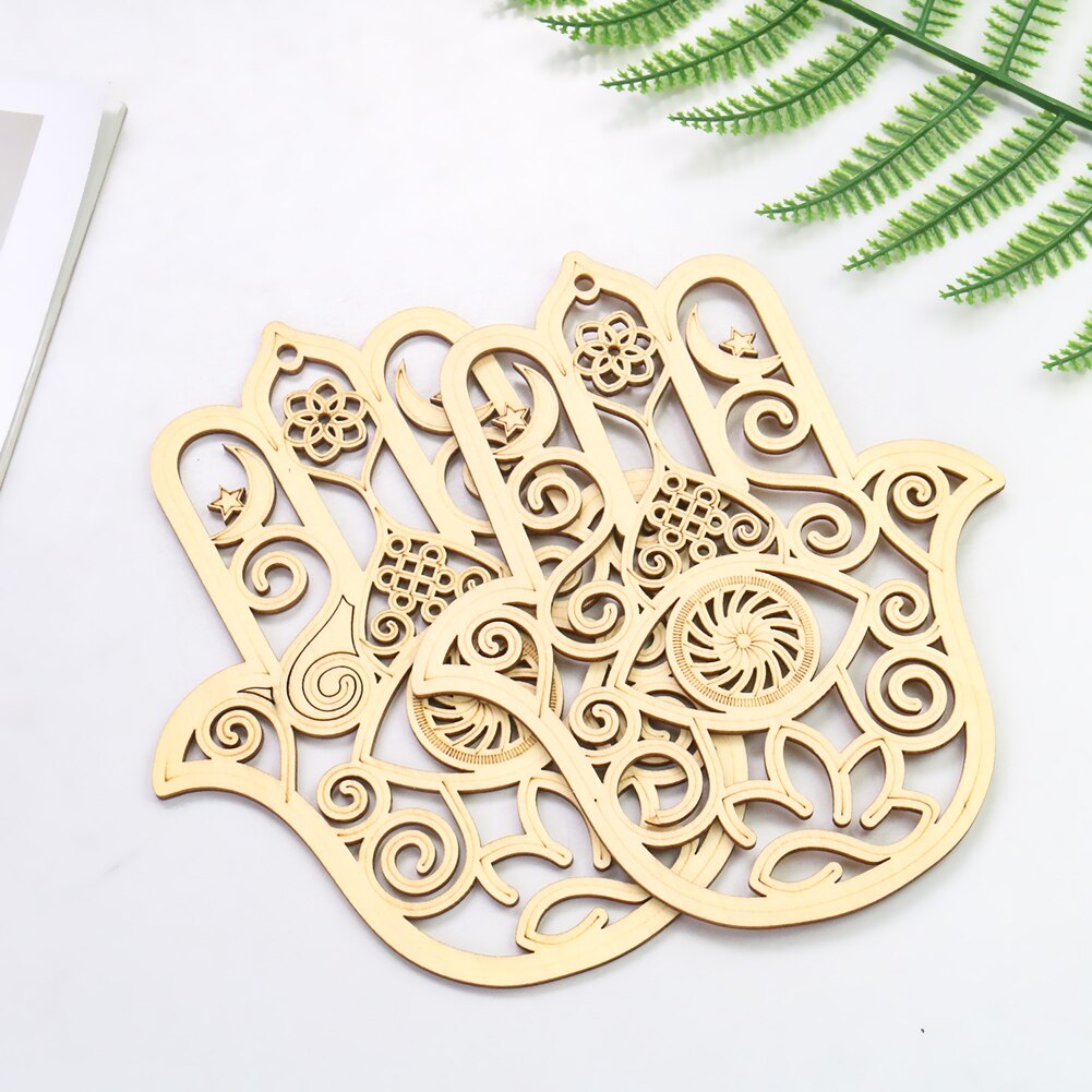 Træ geometrisk mønster vægophæng kunsthåndværk fatima hånd onde øje log ornamenter meditation yoga healing hjem vægdekoration