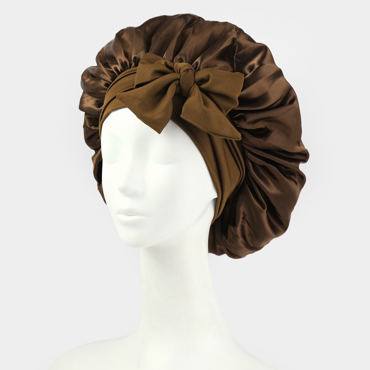 Satin Silk Hair Bonnet | Adjustable Tie Band | Sleep Bonnet for Women Men | Unisex Protective Headwear: Brown