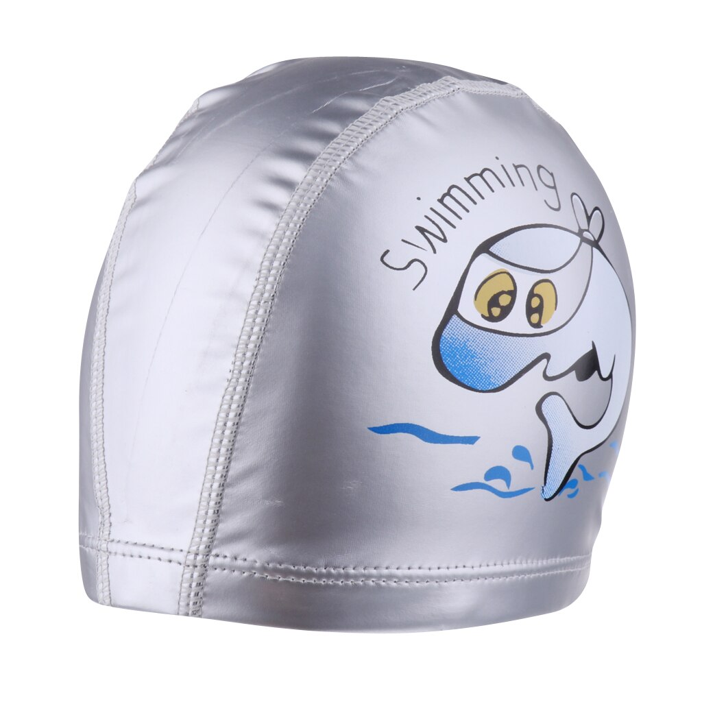 Durable Kids Cartoon Dolphin Waterproof Water Sports Swimming Swim Cap Hat: Silver