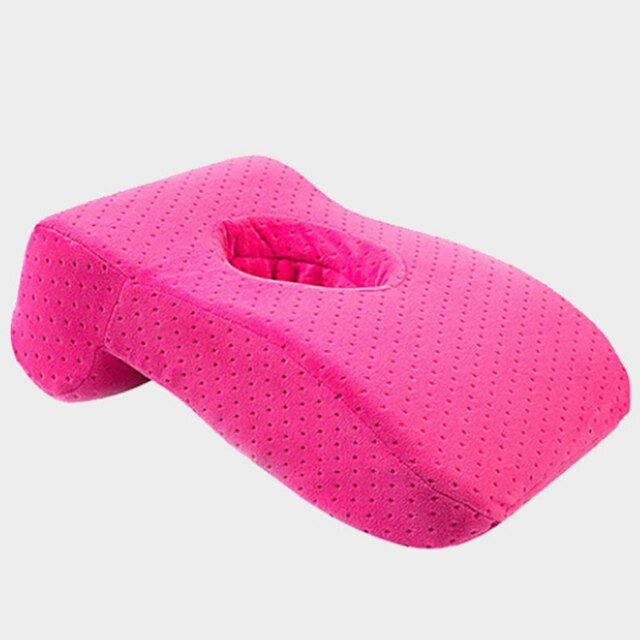 Memory Foam Nap Pillow Office Noon Sleeping Pillow School Table Desk Pillow Breathable With Hole for Face Down Sleeper HM005: Velvet Rose red