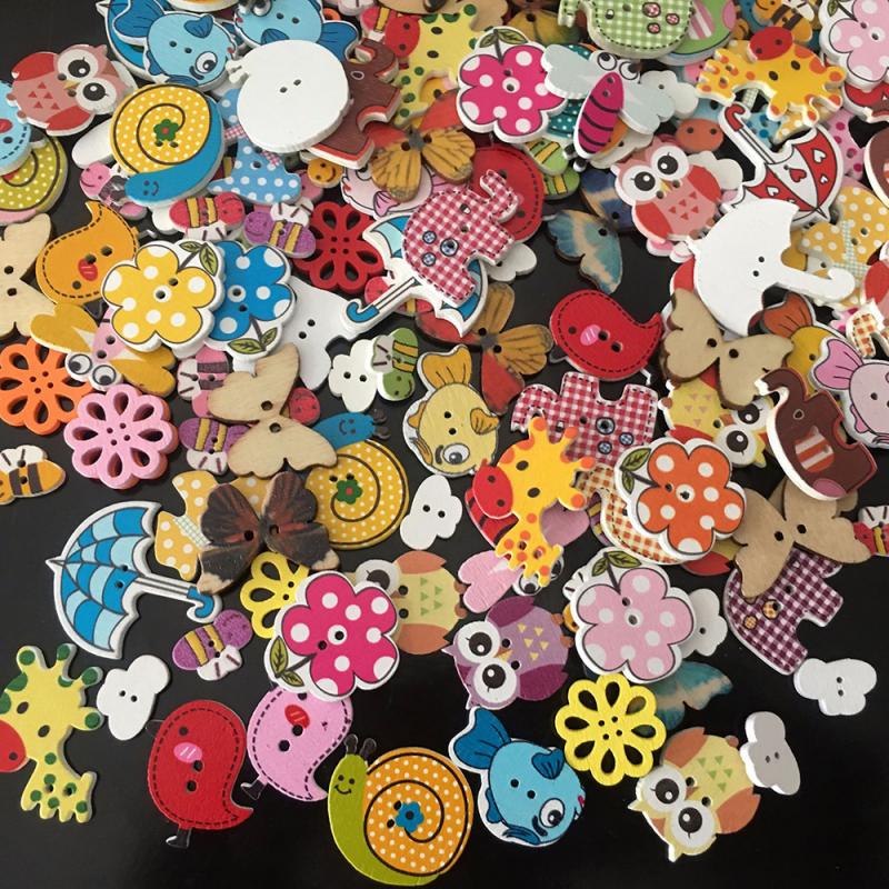 50 Pcs/Set Of Mixed Color Wooden Buttons Handmade Wood Button Craft DIY Apparel Accessories 2 Hole Wooden Buttons Sales