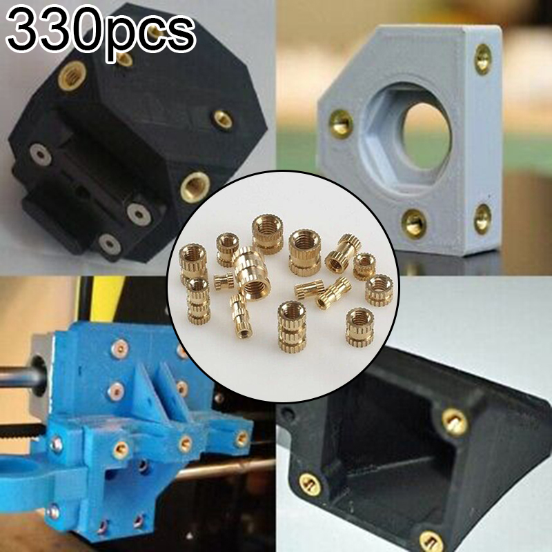 330Pcs Knurled Nuts M2 M3 M4 M5 Brass Threaded Insert Fastener Assortment Kit Heat-resistant Rust-proof Tool Accessories