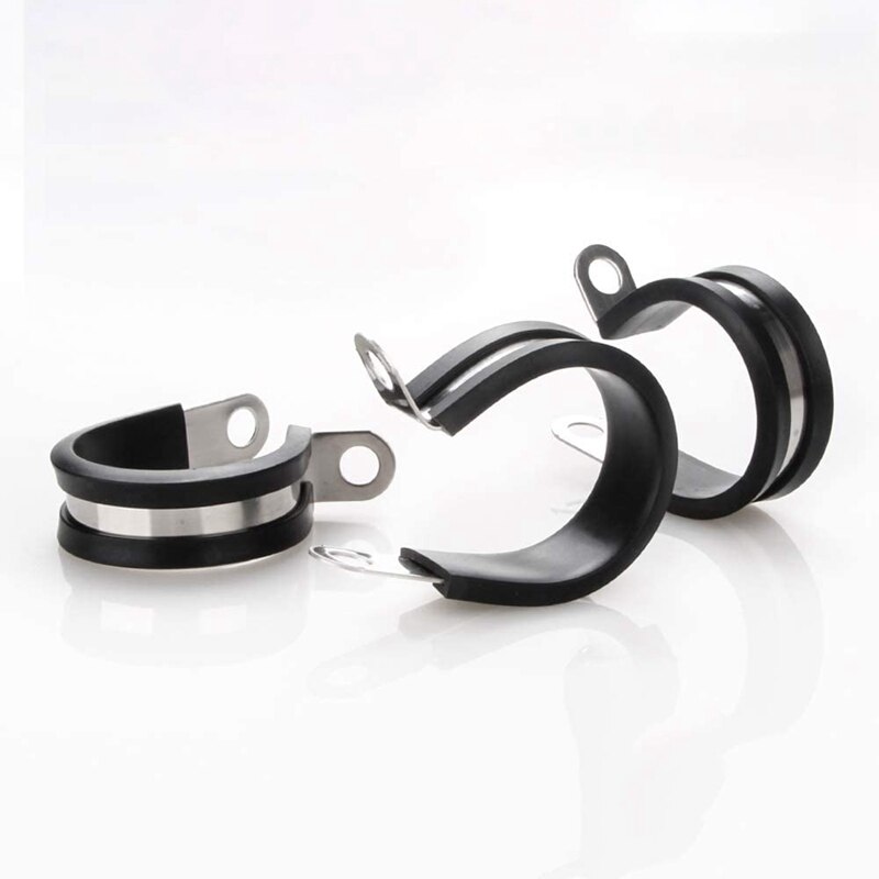 12Pcs Rubber Air Cushion Stainless Steel Cable Clamp R-Shaped Tube Clamp with Rubber Strip 6 Sizes