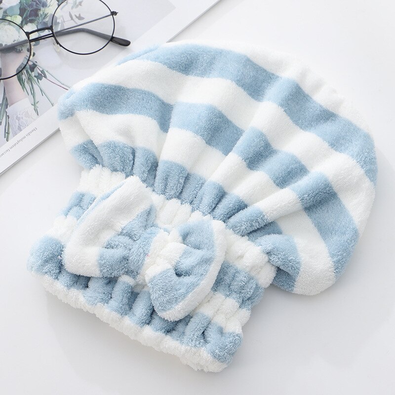 Waterabsorberende en drogende muts voor droog haar voor vrouwen, snel drogend haar, handdoek voor lang haar, verdikte shampoo, badmuts met tulband: Blauw