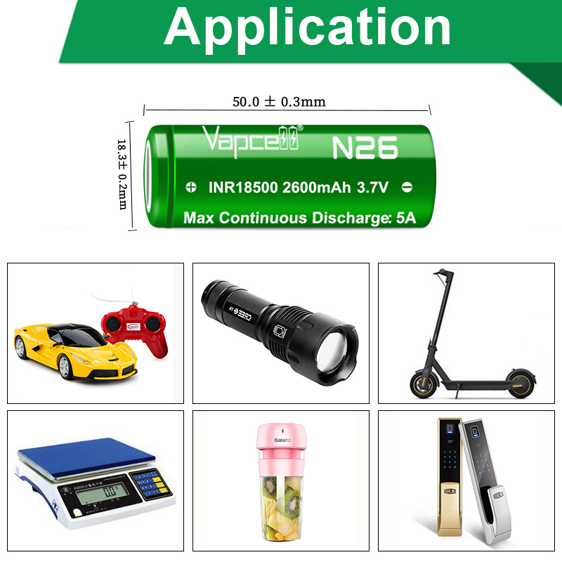 1-20pcs Original Vapcell N26 INR 18500 2600mah 5A 3.7V Li-ion Battery Real Capacity 18500 Rechargeable Battery For flashlight