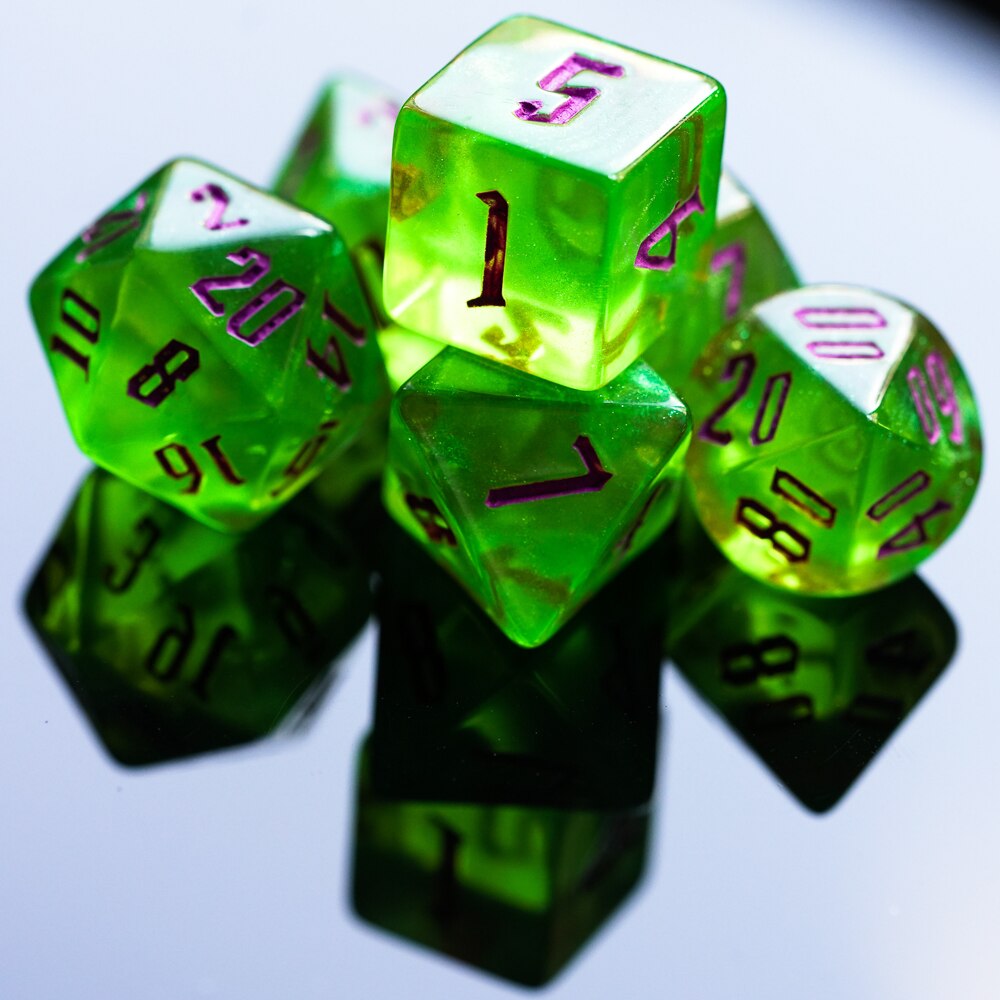 7 Stks/set Meerdere Kleuren Glitter Dnd Dobbelstenen D & D Dobbelstenen D4 D6 D8 D10 D % D12 D20 Polyhedral games Dobbelstenen Set Voor Tafel Games Mtg Rpg: 25 Green Purple