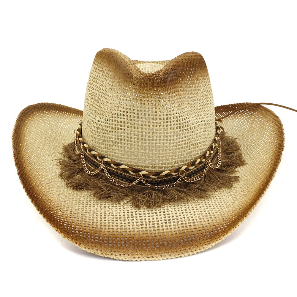 Frühling Sommer Wilde Herren Stroh Hüte Männer der Frau der Westlichen Cowboy-Hut Sonnenhut Großen Strand hut: Beige