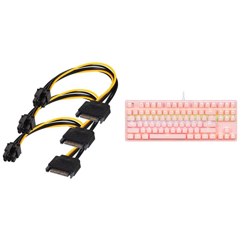 -SATA 15 Pin to 6 Pin Power Cable - 8 Inch with Mechanical Keyboard Pink Gaming Keyboard USB Wired Keyboard: Default Title