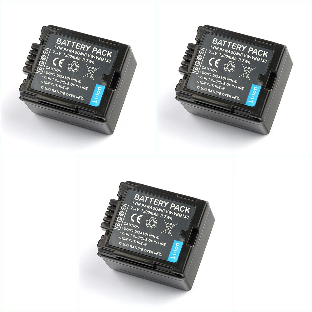 VW-VBG130 VBG130 Digital Camera Battery + Charger for Panasonic SDR H40 H48 H50 H60 H68 H80 H90 HDC HS700 TM200 TM300 TM700: 3PC Battery