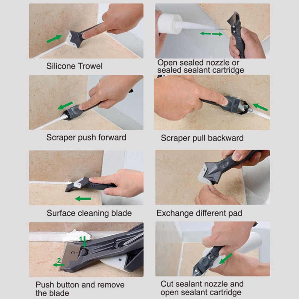 5in1 Silikon Entferner Schaber Caulk Finisher Dichtstoff Düse Schaber einstellen Multifunktionale Mörtel Entferner Spachtel Abdichten Werkzeug Bausatz