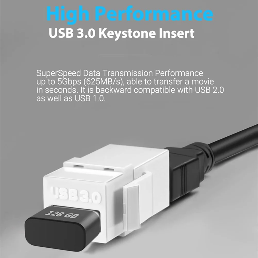 1-4 pcs usb 3,0 keystone jack inserts, female to female, for wall plate outlet panel with usb port snap-in plug socket