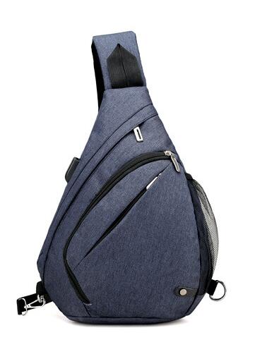 UOSC USB Ladung Rucksack für Jugendliche Jungen Schule Tasche für Männliche Schulter Crossbody Brust Rucksack Mochila: Blau