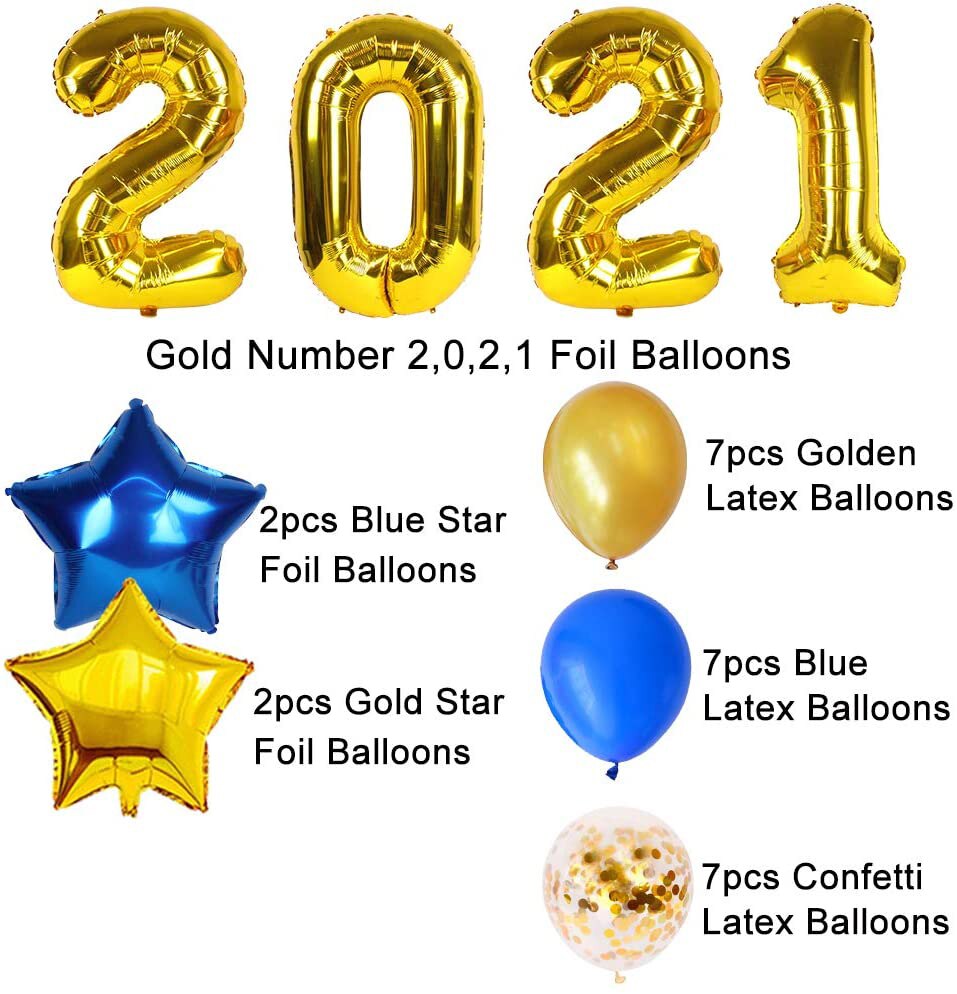 29Pcs Happy Year Balloon Set 40inch Foil Number Balloon Graduation Celebration Welcome Blue Gold Party Decorations