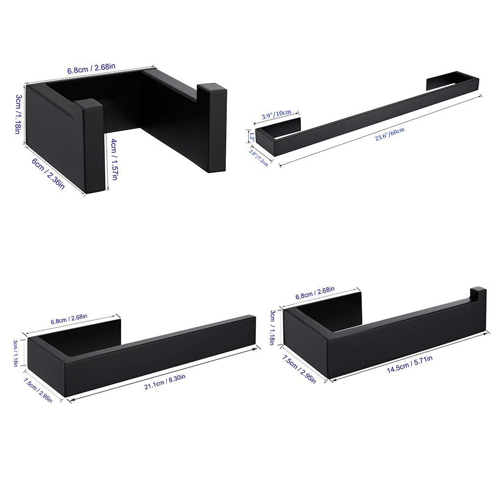 Self Adhesive Bathroom Accessories Black Finish Towel Bar Towel Hook Towel Ring Toilet Paper Holder