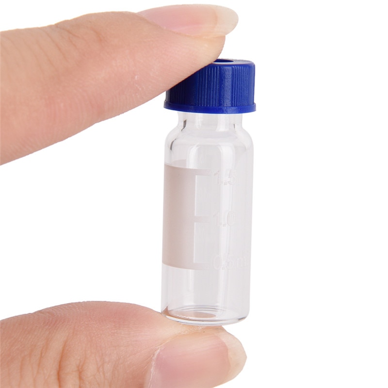 Frascos de vidrio de 5 uds. Botella redonda de reactivo de vidrio graduado con tapa de rosca azul frascos de muestra de graduación de 2ml