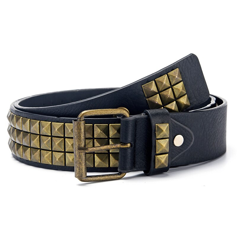 Square Bead Rivet Belt Metal Pyramid Belt Men and Women Punk Hardware Jeans Belt Y2K Belt Belt Women's Belt: army green