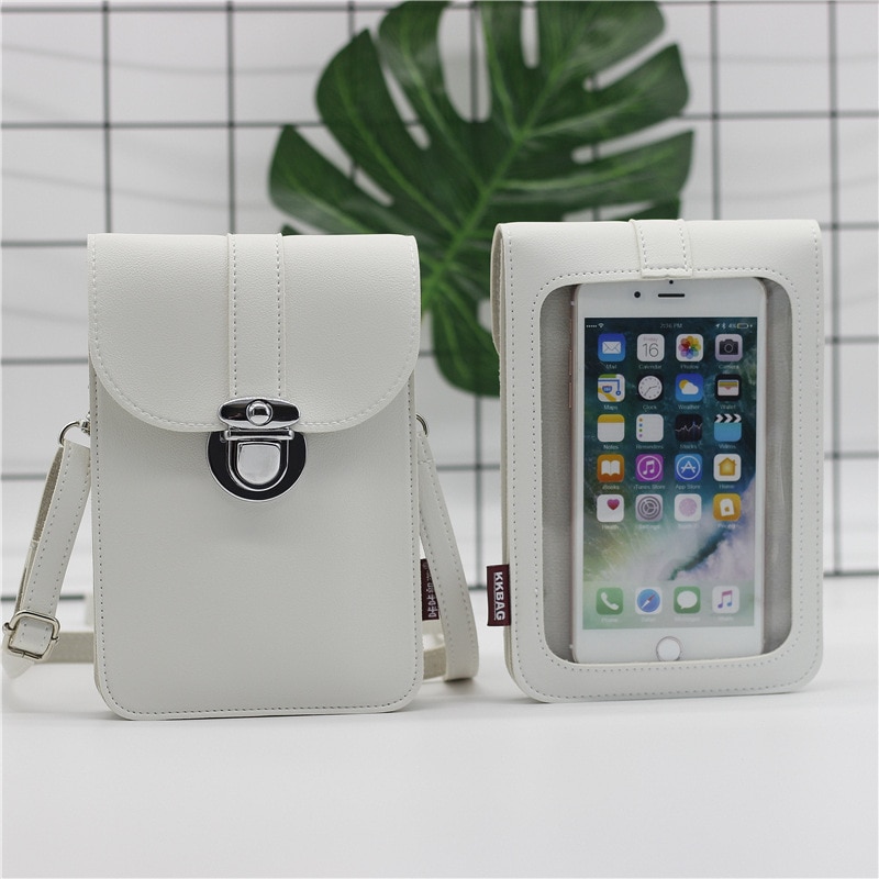 Touch screen mobiltelefon pung smartphone tegnebog læder skulderrem håndtaske kvinder touchable taske: G354 hvide