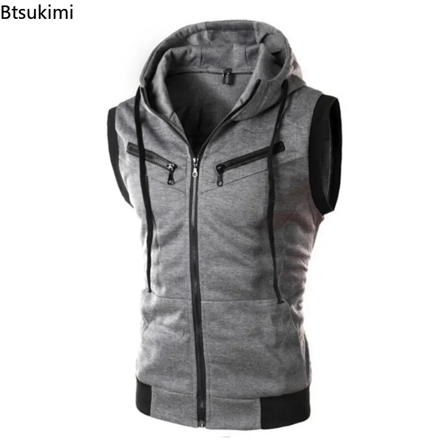 Men's Sleeveless Hoodies Casual Zipper Hooded Sweatshirt Men Bodybuilding Tank Top Sporting Shirt Waistcoat Vest