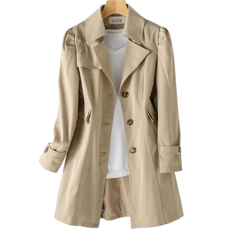 Vår höst enfärgad trenchcoat dam enkelknäppt khaki svart rosa beige vindjacka ytterkläder casual toppar  jh33