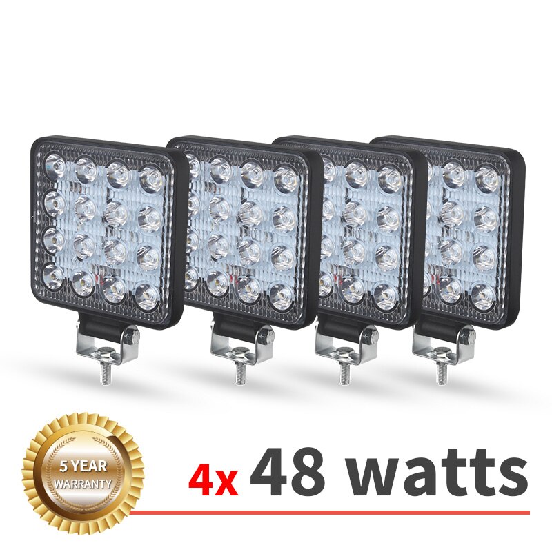 Faro LED de trabajo para coche, Luz antiniebla cuadrada, para Exterior, 12V, 24V, 48W, 27W, para barco, SUV, camión, 4 Uds.: 16led 48W
