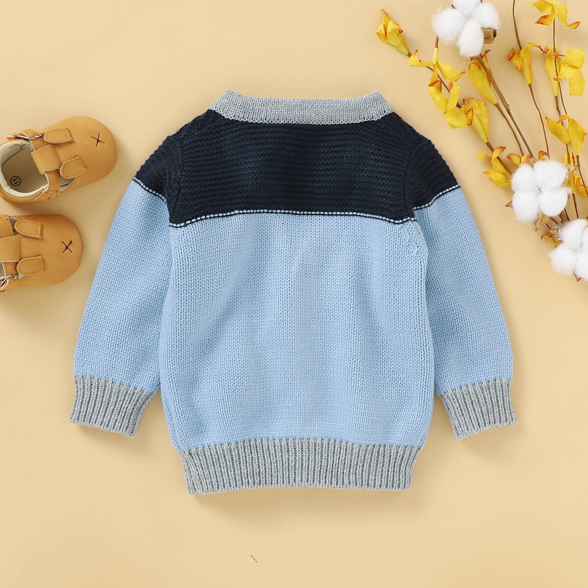 Boiiwant Fall Winter Baby Boys Girls Cardigan Coats Blue Patch Pockets Knitted Long Sleeve Top Sweater Infant Outwear 0-18M