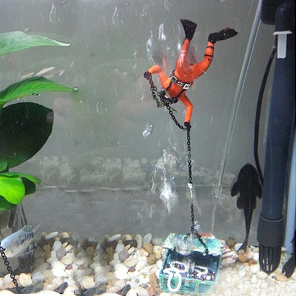 1Pc Aquarium Diver Treasure Action Chest Ornament for Fish Tank Air Au Hunter Underwater Landscape Ornaments