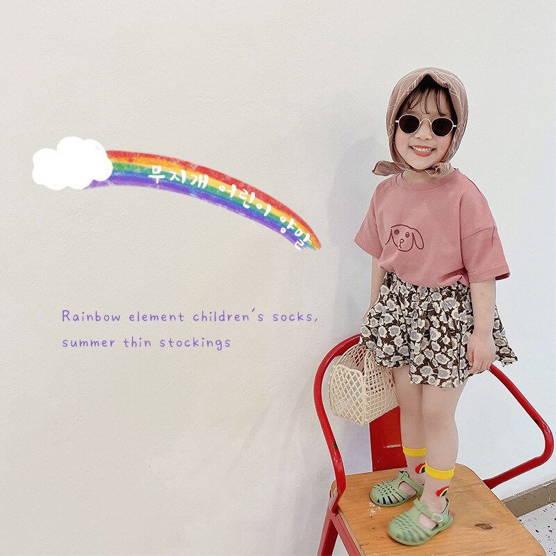 Calzini per bambini e ragazze autunno 1-8 anni calzini per bambini Plaid arcobaleno