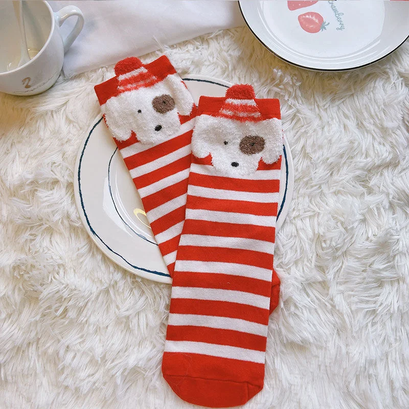 Julesokker dame tegneserie rød elg bjørn rev bomull søte sokker til høst vinter juleår størrelse 34-42: Himmelblå