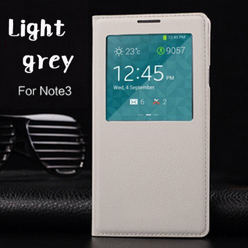 Flip Cover Leather Phone Case For Samsung Galaxy Note 3 Note3 Not III SM 9005 N900 N9005 SM-N900 SM-N9005 Smart View Sleep Wake: Light grey