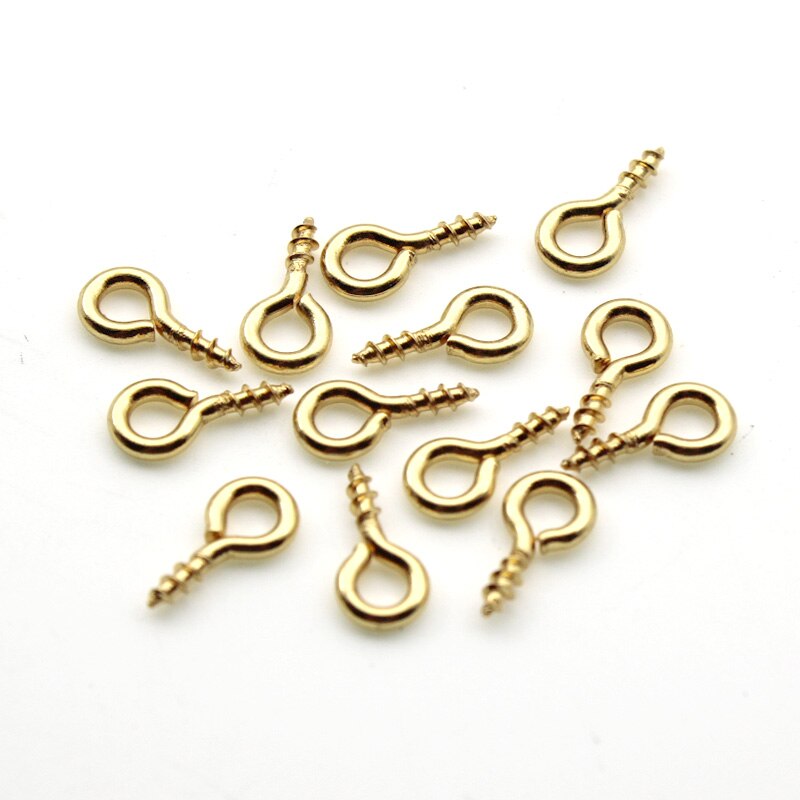 100pc skruvöglor i rostfritt stål för smyckenstillverkning av pärlpärlor skruvgängade krokar hängelås fynd för örhängen: Guld- / 1.3 x 4 x 10mm