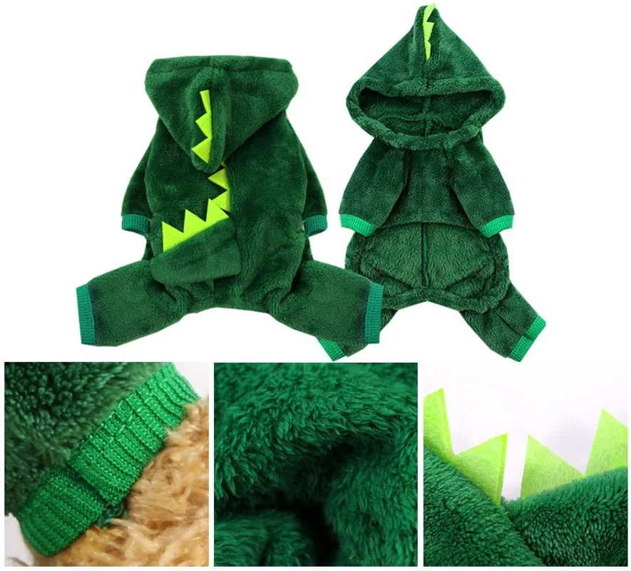 Ropa de Halloween para perros y gatos, disfraz divertido de dinosaurio para perros pequeños, abrigo cálido de invierno para gatos, sudaderas con capucha de lana